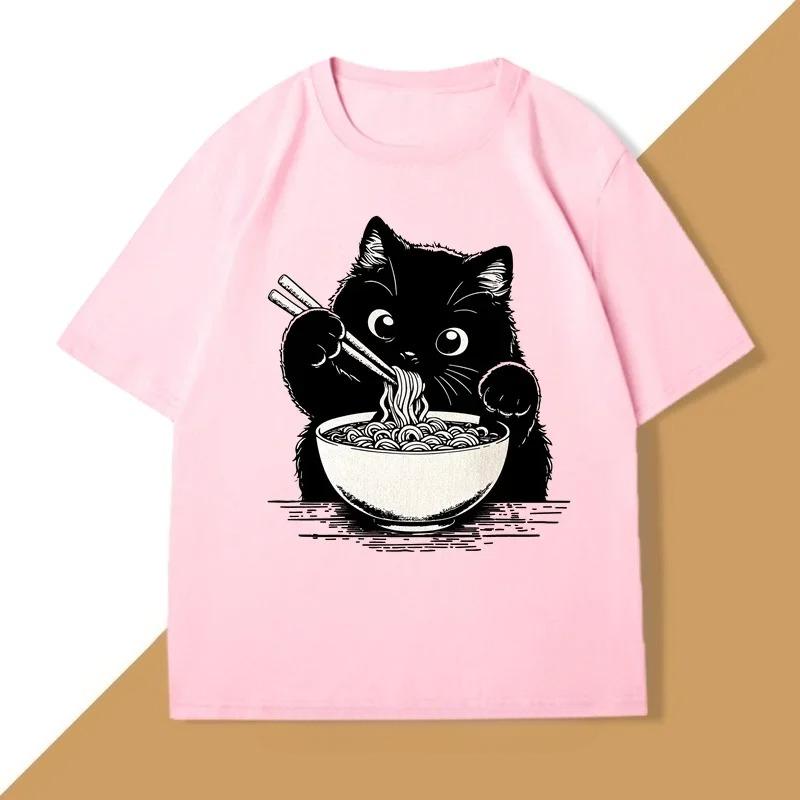 Noodle Cat TShirt Pure RaUnisex Cat Mom Tee Trendy Summer Cat Lover Tees Tshirt Funny Graphic T Shirts Short Sleeve Tees