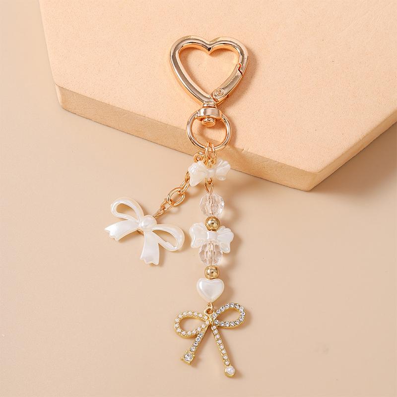Cute Bowknot Love Heart Keychain Crystal Pearl Key Ring Pendants For Women Girls Handbag Decor Diy Handmade Key Chain Gifts