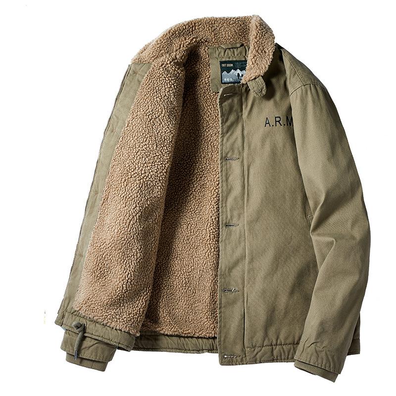 Pánský Tooling Bavlněný kabát Zimní Přiléhavá bunda z jehněčí vlny Hromadená a zesílená teplá bunda z bavlny