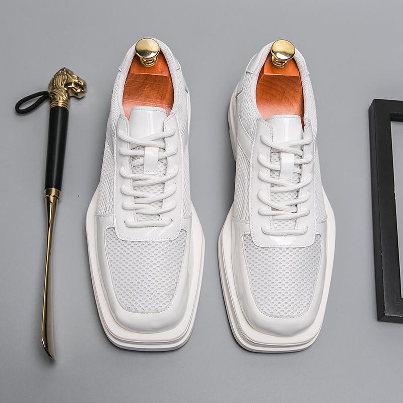Luxury Designer Men‘s Black White Mesh Breathable Lace Up Shoes Moccasins Wedding Prom Homecoming Dress  Footwear Zapatos Hombre