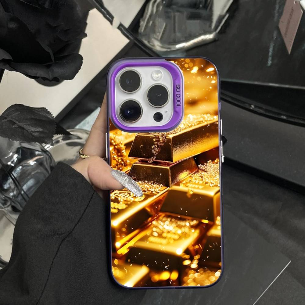 Cool Precious Gold Art Phone Case For iPhone 16,15,14,17,13,12,11,XS,Mini,Pro,SE,MAX Purple Matte Silicone Cover