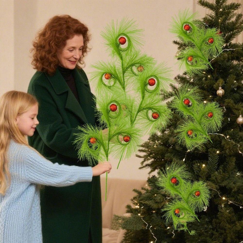 Red Glitter Balls Christmas Branch Decorations 17 Inch Artificial Branche Xmas Scene Decoration Reusable