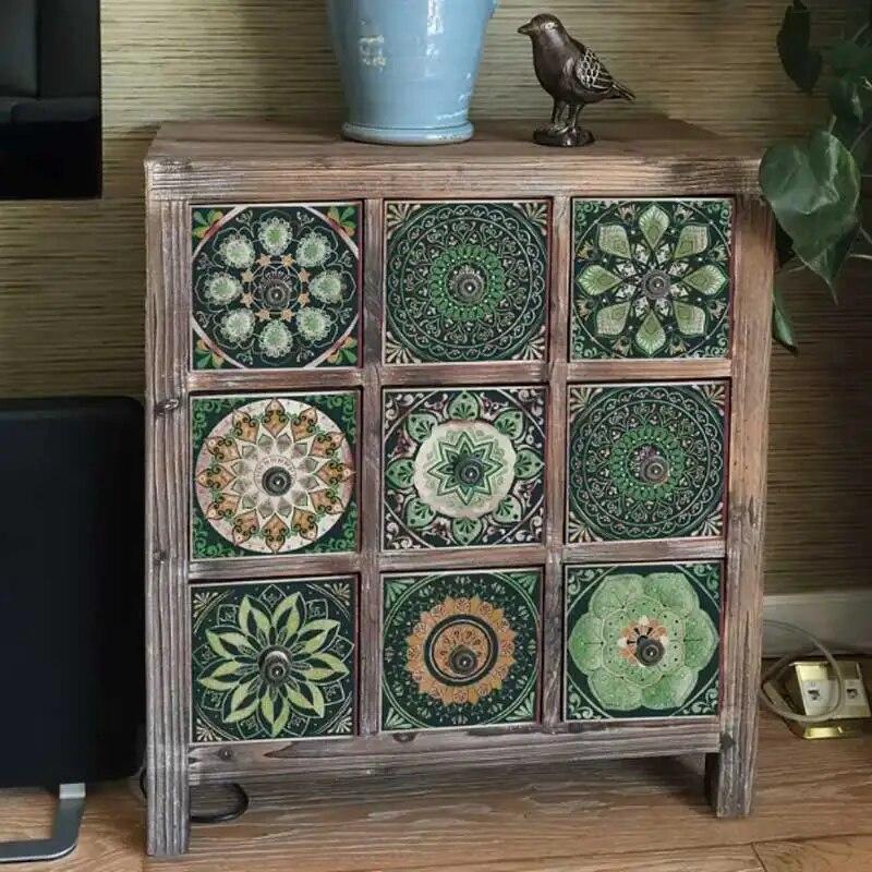 24 Vintage Mandala Wall Stickers, Kitchen Self-Adhesive Waterproof Tile Stickers, Bathroom Decoration Moroccan Art Mural