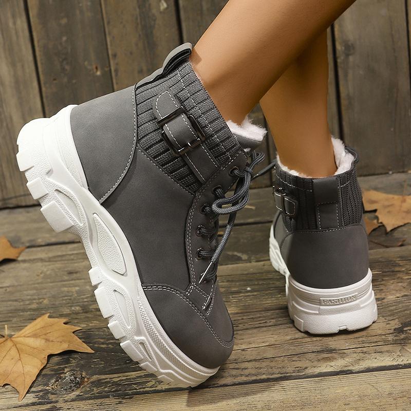 Lucyever Baskets Plateformes Chunky en Peluche Courte Femmes Grande Taille 45 Bottines à Semelle Épaisse Femme à Lacets Chaussures Rembourrées en Coton Féminines