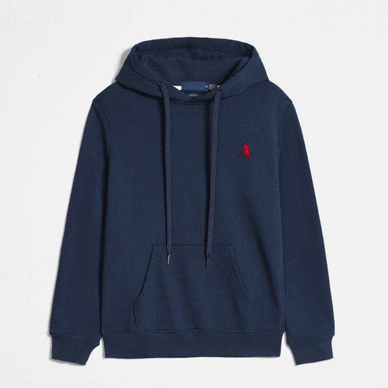 RL Men's Loose Hooded Embroidered Cardigan - Plus Size, Solid Color, All-Season Polo Sweatshirt