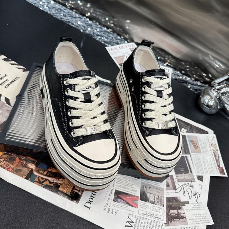 

Thick-soled muffin heightening little white shoes canvas shoes niche design high-end casual sports board shoes women 35