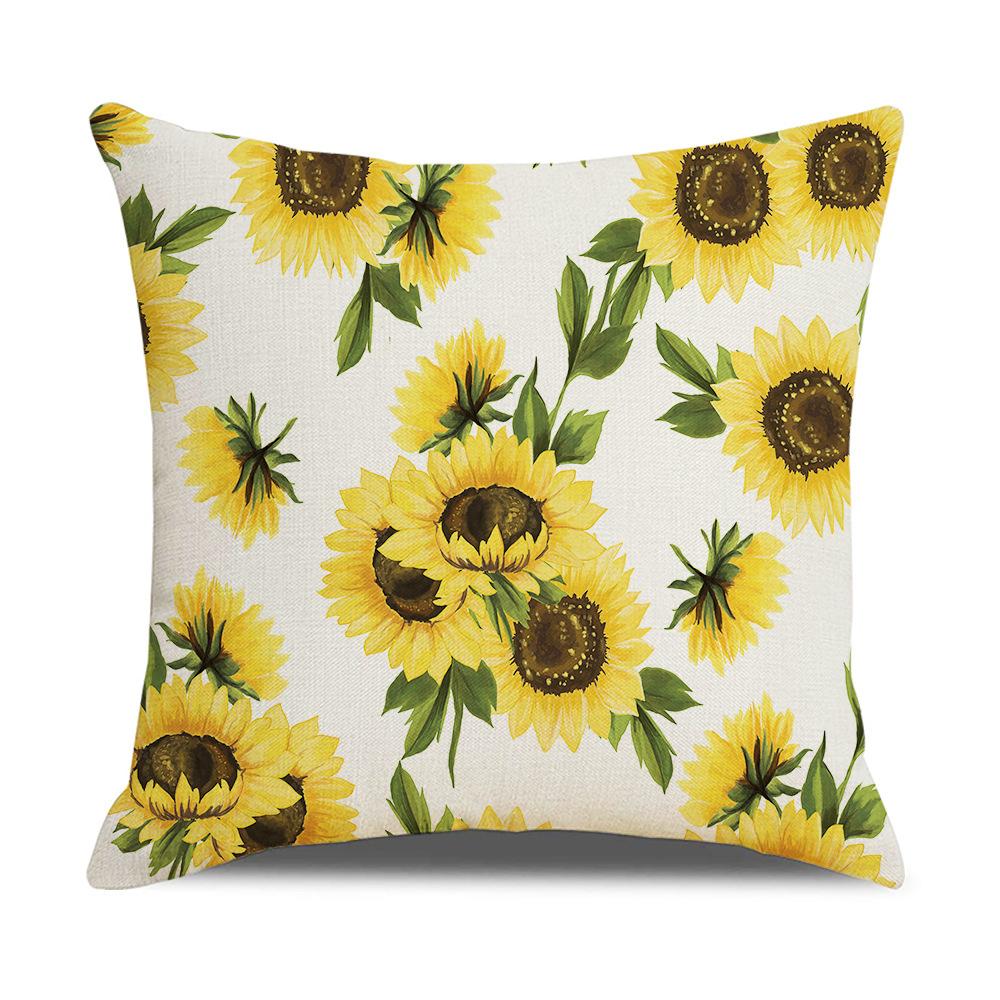 New Home Soft Furnishings Nordic Yellow Sunflower Sunflower Linen Printed Square Pillowcase