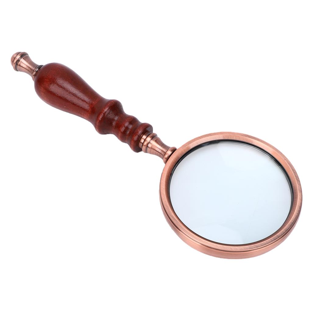 10X Magnifying Glass with Wooden Handle Bronze Color Frame Handheld Magnifier for Reading Inspection Decoration