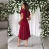 2024 Summer V-Neck Ruched Waist Puff Sleeve Swing Dress for Women