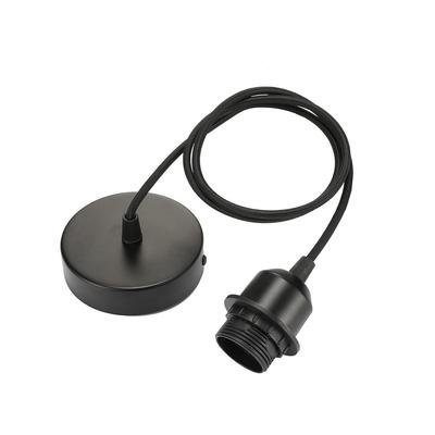 Linkind Ceiling Pendant Light Fitting, Metal E27 Screw Lamp Holder with Lock Ring for Shade, 100cm Braided Flex Cable, Industrial Style Ceiling Rose