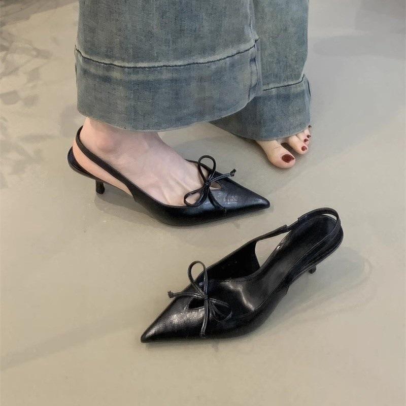 Hot Selling Spring Summer 2025 NewPointed Toe Thin Heel Butterfly Knot High Heels Strap Back Women Sandals Low Cut Single Shoes