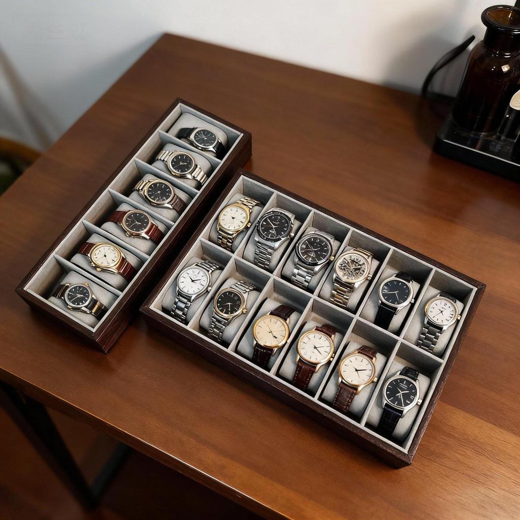 Walnut Grain Watch Display Tray & Stand for Live Broadcasts