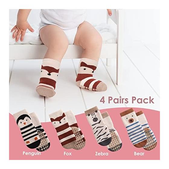 [Simpeak] Baby Socks, Non-Slip Baby Socks, Boys and Girls Socks, Cotton, Breathable, Soft, Spring, Summer, Autumn, Winter, Set of 4