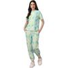 ELLITI Women's Soft Poly Cotton Tie-Dye Printed Crop Length T-Shirt and Pyjama Night Suits Set | Co-ord | Nightwear | Lo