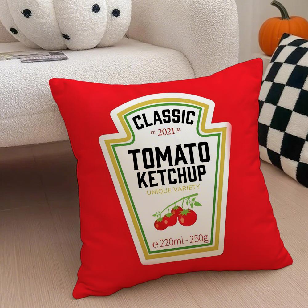 Funny Ketchup Label Cushion Cover Throw Pillow Cover Hidden Button Durable Polyester Chair Cushion