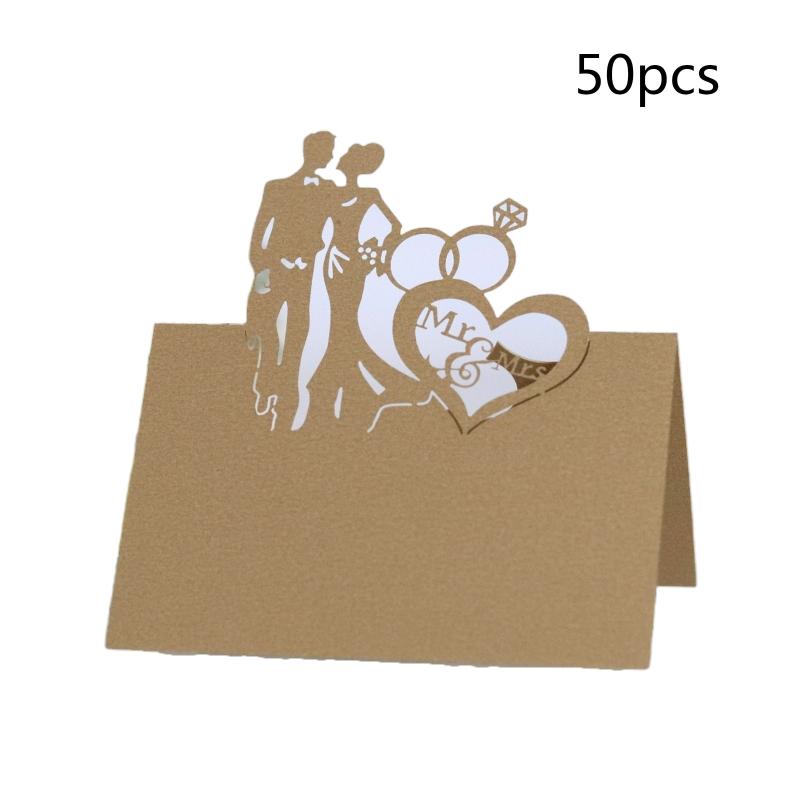 50 Pcs/set Cards MR MRS Style Wedding La-ser Cut Decor Table Cards Place Setting Name Card for Wedding Engagement Party