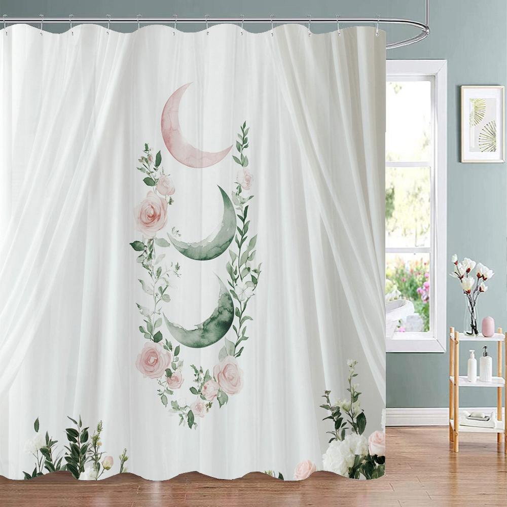 Watercolor Purple Flowers And Butterflies Printed Shower Curtain, Bathroom Curtain, Home Decoration Curtain With Hooks