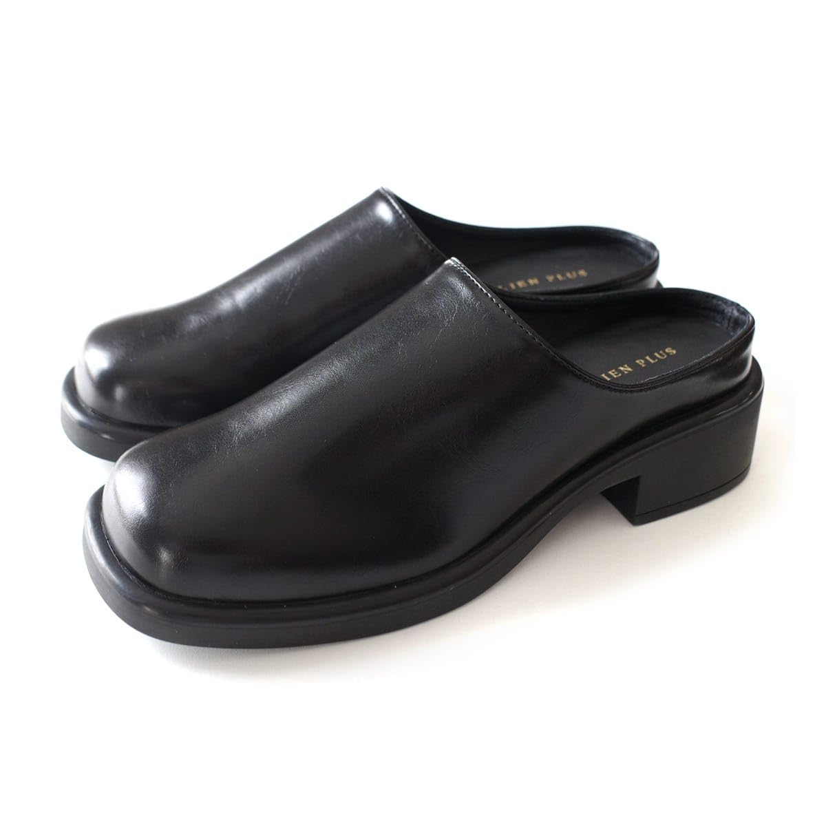 [AmiAmi] Женские лоферы-сабо с квадратным носком, Черные (Гладкий черный, 23,0 см) SY044