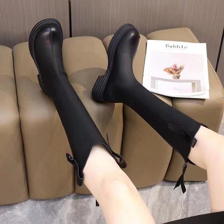 Flat-bottomed Knight Boots Women's 2025 Autumn and Winter New Thin Thick-soled Boots Small Versatile Round-head Velvet Boots