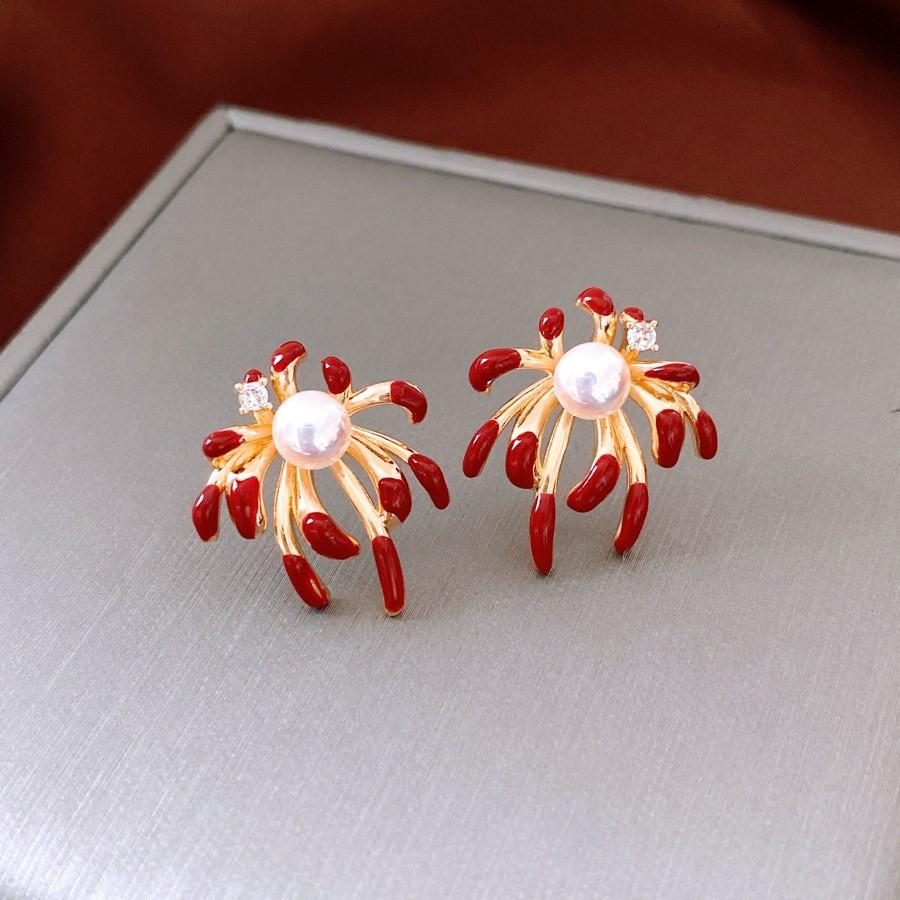 Silver Needle Diamond Oval Pendant Fringed Earrings Medieval Vintage Court Style Stud Earrings Light Luxury Retro Earrings