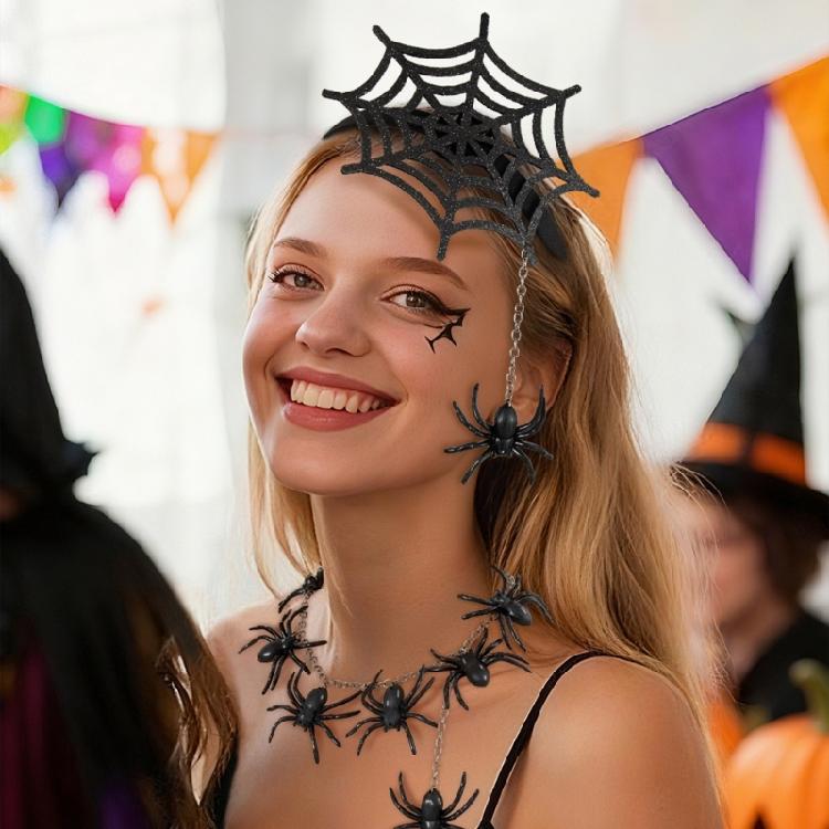 Halloween Spiders Hair Ornament Necklace Set Safe Costume Props Spiders Themed Party Costume Set For Various Ages