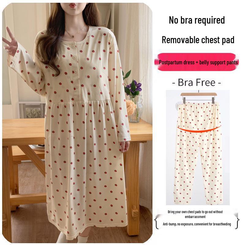 Maternity Labor Gown & Nursing Pajama Set with Built-in Bra for Spring/Summer