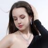 CMM Luxury Silver Color Cubic Zirconia Leaf Shape Drop Earrings Necklace Set
