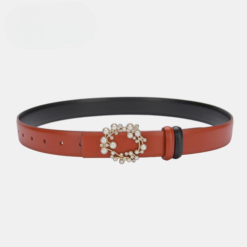 Genuine Leather Belt for Women, Fashionable Belt for Women, Summer Versatile Double-sided Decoration with Dress Waist Jeans