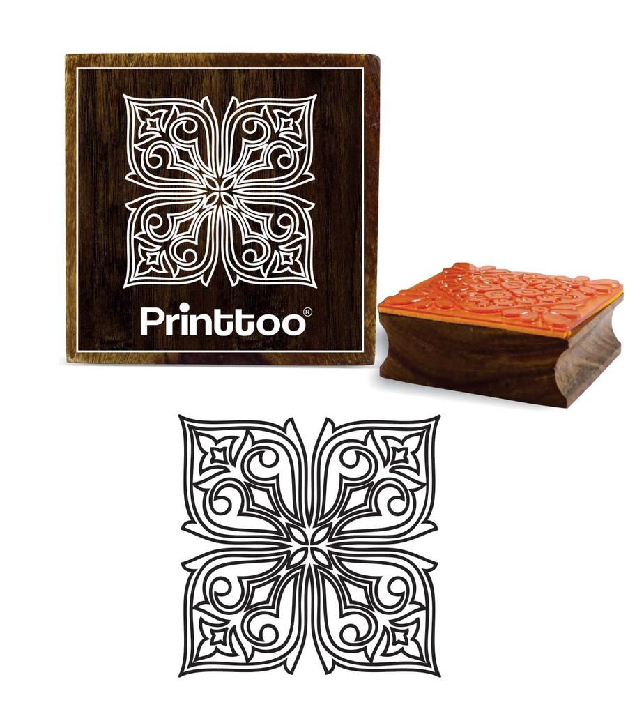Printtoo Craft Textile Floral Pattern Brown Square Wooden Rubber Stamps Block-2 x 2