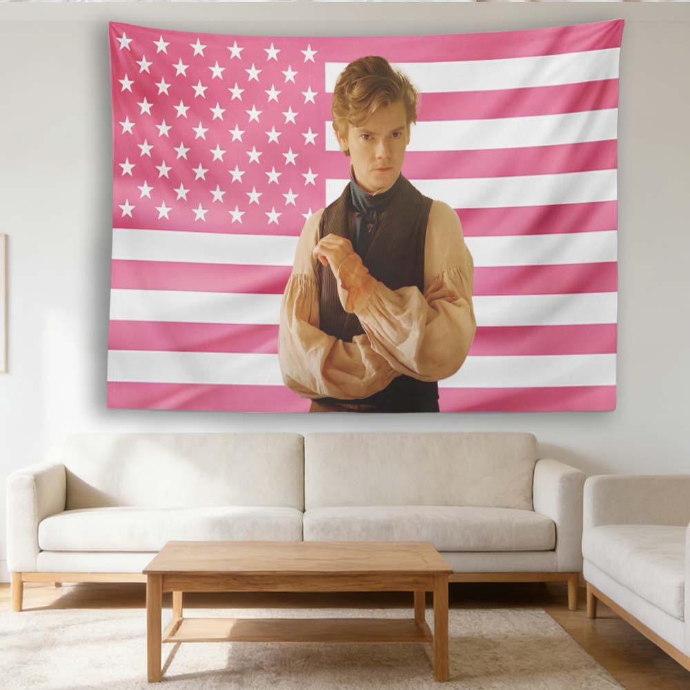 JJack Pink Flag Tapestry Pink American Flag Wall Art Actor Fan Banner Aesthetic Bedroom Decor Celebrity Wall Tapestry
