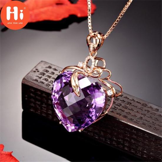 Hi Elegant Love Herz Wassertropfenförmiger Anhänger Amethyst Halskette für Frauen Mädchen Edelstein Box Kette Chocker Braut Hochzeiten Schmuck Weihnachtsgeschenke