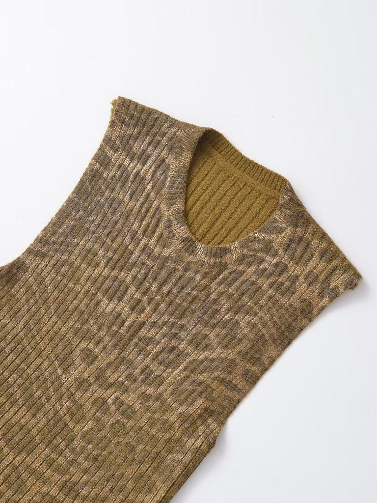 2024 Autumn Women's European & American Style Animal Print Metal Foil Knit Vest