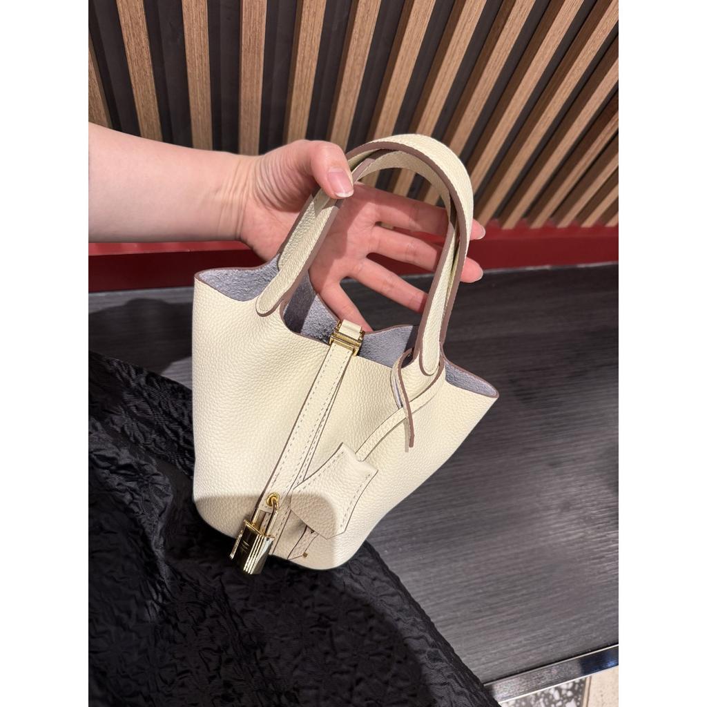 Cross-border direct supply, first-layer cowhide mini vegetable basket 14cm exquisite handbag, hand-held high-end versatile bucket bag