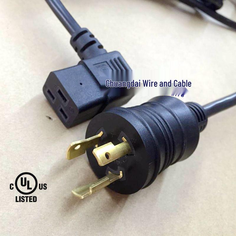 UL-Listed 15A/20A 125V US Standard Power Cord with Three-Prong Angled Plug (C13 Tail) - 3*14/12AWG