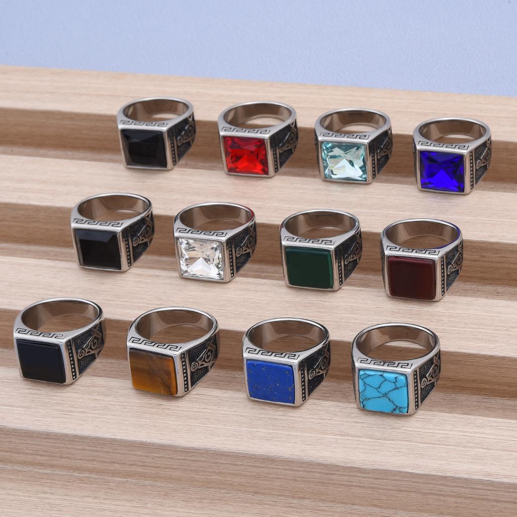 R3430 Freimaurerei Vergoldung Herren Hochwertig 316L Edelstahl Onyx Uhrenarmband Ringe Klassisch Trend Schmuckprodukt