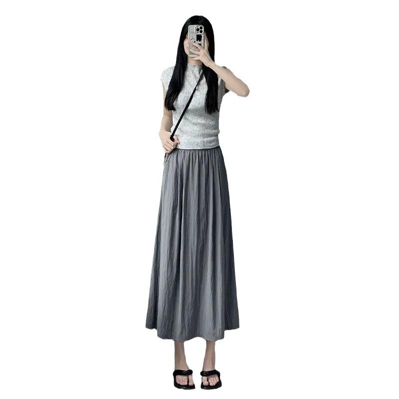 Yamamoto Autumn High-Waist Pleated A-Line Midi Skirt