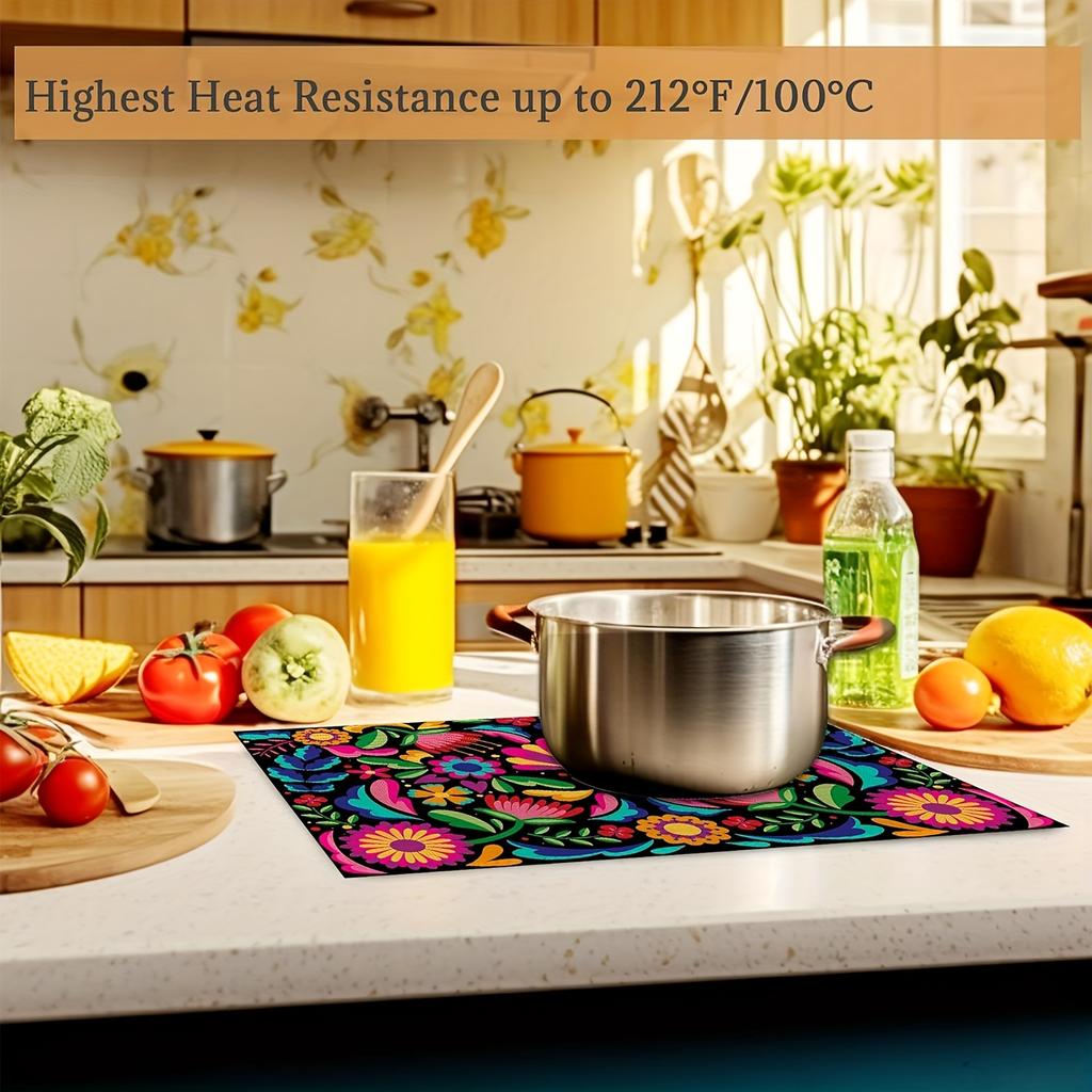 Colorful Floral Mexican Placemats Set of 4 Washable Table Mats for Kitchen Dining Table,Heat-Resistant Place Mats for Indoor Outdoor Party Holiday