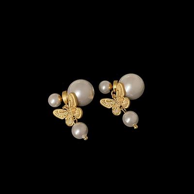 French Retro Front And Rear Wearing Butterfly Pearl Stud Earrings Female Niche Design Personalized Fashion Elegant Versatile Earrings Earrings