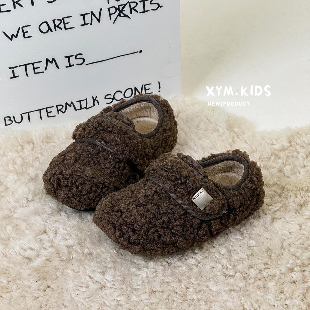 Girls' Fluffy Shoes 2025 Winter New Children's Shoes Korean Version of Cute Lamb Wool Fleece Grinding Stickers Princess Cotton Shoes