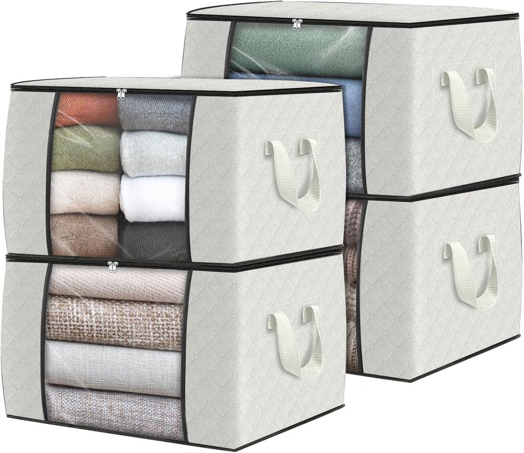Fab Totes Storage Bags,Clothes Blanket Storage Bins Foldable Closet Organizers with Reinforced Handle for Home Dorm Storage and Organization