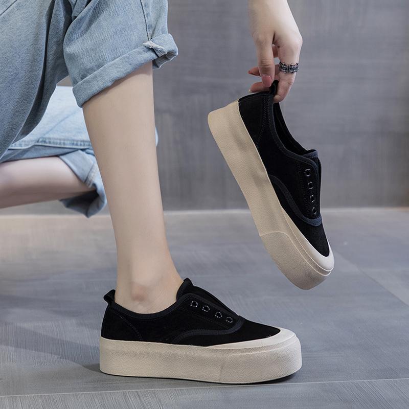 thick-soled spring and autumn new lazy canvas muffin shoes casual board shoes