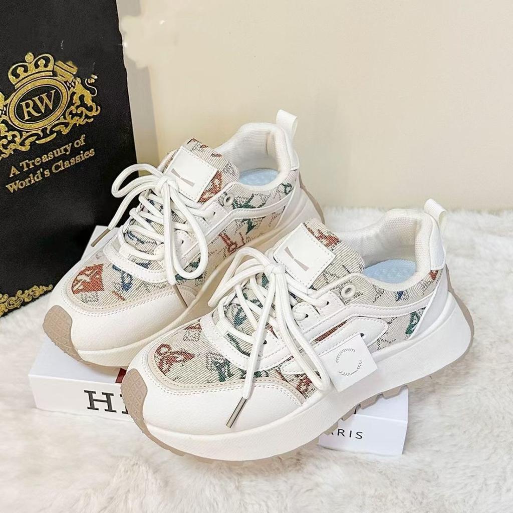 Fashion and Lightweight Little Dad Shoes for Women, Spring New Versatile Lace-up Muffin Platform Casual Forrest Gump Shoes