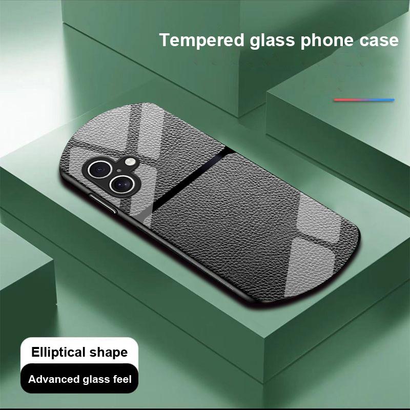 Red Leather Pattern For Apple IPhone 16 11 13 15 14 Pro Max 12 Mini 7 8 Plus XR XS Elliptical Shaped Tempered Glass Phone Case