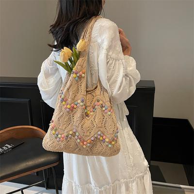Gestrickte Hohltasche Damen Großraum Neu Lässige Schulter Webtasche Tote Urlaub Strandtasche
