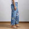 Women's & Versatile High-Waisted Denim Trousers With Floral Print