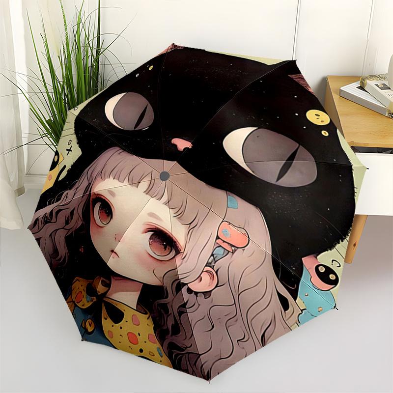 

1pc Starry Night Cat Print Umbrella Automatic Opening & Closing, Foldable Design, Outdoor Use, Festival Gift for Fans, Travelers, Everyday Use.C0