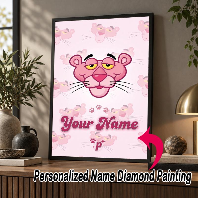 Custom Name The Pink Panther 5D Diamond Painting Personalized Full Drill Diamond Art Kit Gift