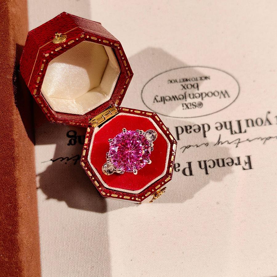Fashion Light Luxury Octagonal Rose Cut Ring Fashion Inlaid High Carbon Diamond Two-Color Gold Paraiba Blue Diamond Ring Women