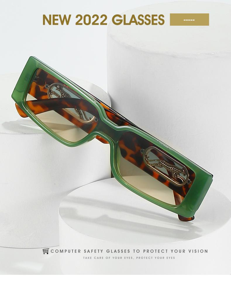 European & American Fashion Candy Color Sunglasses with Modern Leopard Decoration - Unisex Small Square Frame