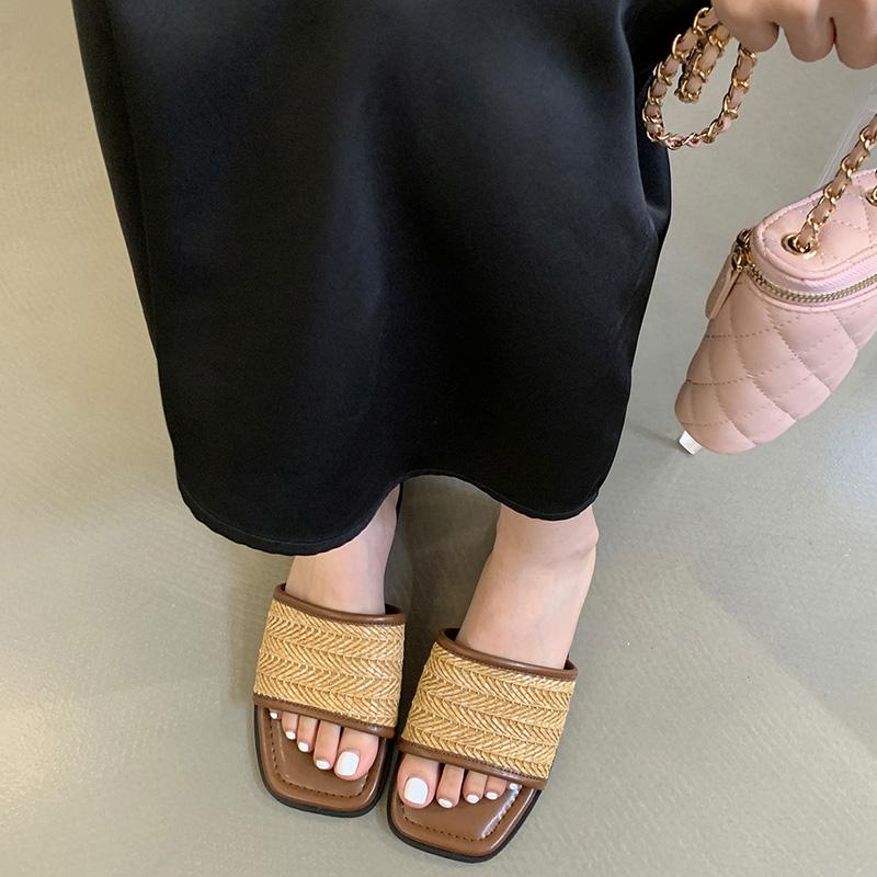 Summer Weave Women Beach Slippers Concise Open Toe Slide Ladies Outdoor Comfort Soft Sole Sandalias